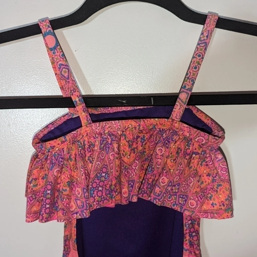 Wave Zone Girl's Ruffled One Piece Swimsuit Sz S (6-6x)